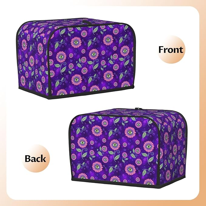 2 Slice Toaster Cover with Pocket, Trippy Eyes Flower Sunflower Lightweight Foldable Dust Cover, Fingerprint Protection for Kitchen