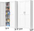75''H Metal Garage Storage Cabinet with Wheels,Steel File Cabinets with 2 Doors and 5 Adjustable Shelves for Home Office, Warehouse, Required Assembly,White
