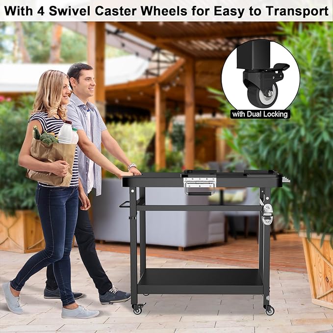 LS'BABQ Grill Stand for Ninja Woodfire Outdoor Smoker Pizza Oven Accessories, Foldable Cart Table With Wheels for Ninja XSKUNSTAND OG700 OG800 OG900 OO101 Series, Black