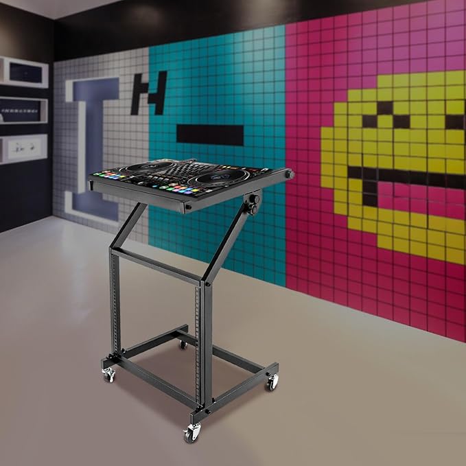 LYNICESHOP 9U/12U/16U DJ Mixer Stand, Adjustable Rack Mount Case Stand Studio Equipment Cart Stage Amp DJ Rolling (9U)