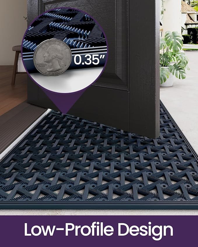 DEXI Front Door Mat Outside Entrance Rubber 32x48, Welcome Floor Doormat Heavy Duty Non Slip, Dirt Trapper Waterproof Exterior Entry Mats All Weather for Patio Entryway Drainage, Blue