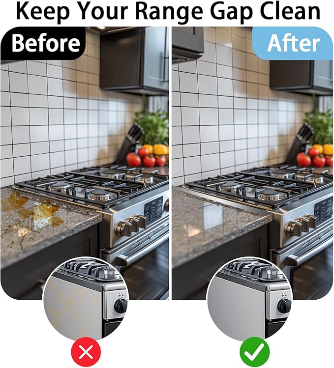 Stove Gap Covers Stainless Steel, 2 Pack, Stove Gap Filler, Stove Gap Guard, Range Trim Kit, Heat Resistant, Easy Clean, Retractable, Length 13.8” to 27.5”