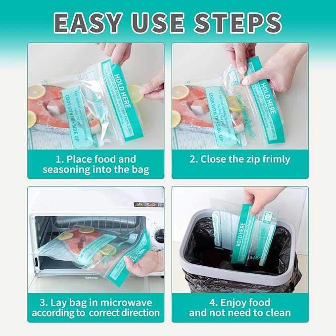Microwave Steamer Bags 30 Pack Zip Steam Vegetable Cooking Bag for Potatoes Meat, 7.9 X 8.7 Inches