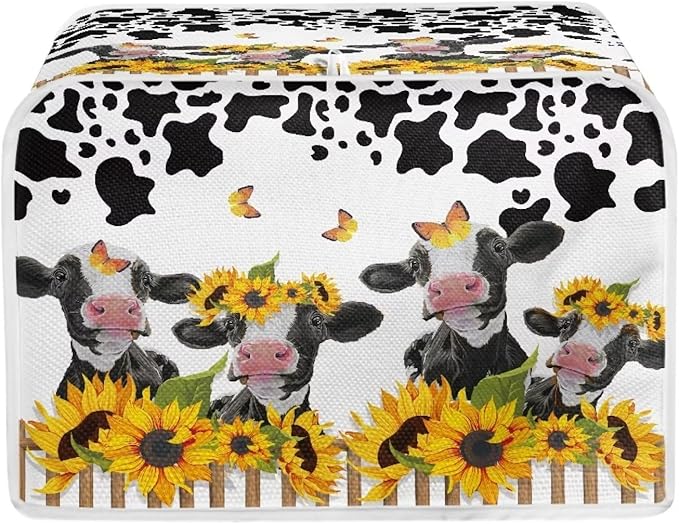 UNICEU Sunflower Farm Cow Animal 4 Slice Quilted Toaster Cover for Dust Protection, Bread Maker, Small Appliances
