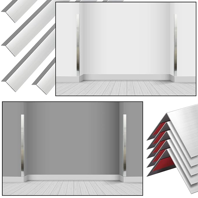 Therwen 10 Pcs 304 Stainless Steel Wall Corner Guards 1.5 x 1.5 x 36 Inch Self Adhesive Heavy Duty Corner Protector Trim with 90 Degree Angle for Wall Protection Metal Edge Guard
