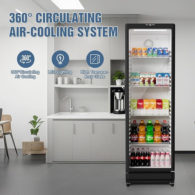 BEYOU Commercial Refrigerators, 12.2 cu. Ft Display Fridge with Double-Tempered Glass Door Door,Merchandiser for Living Room, Bar, Garage（Black）