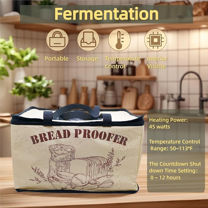 Dough Proofing Box, Portable Dough Proofing with NTC Sensor Temperature and Timer Controller,Auto Shutdown Timer, Foldable Zippered Bread Proofing basket, Yogurt and Rice Wine Fermentation Box.