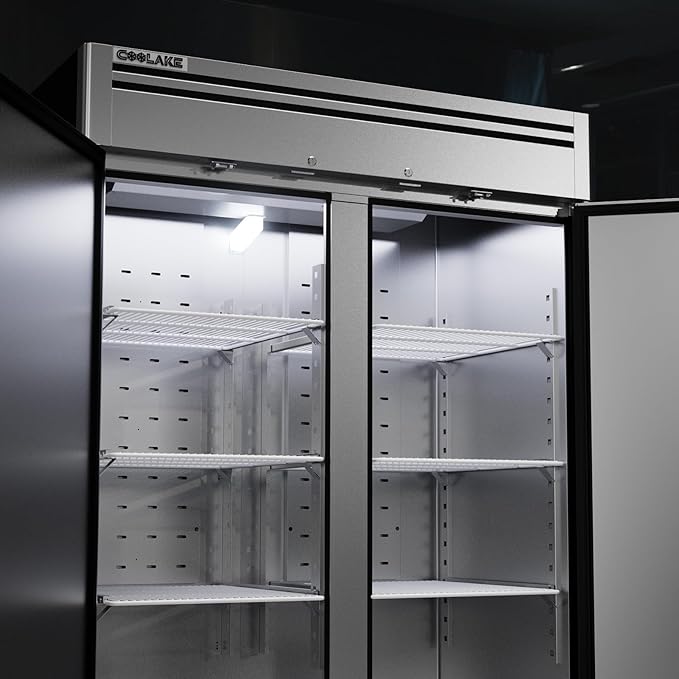 Coolake 49 Cu Ft Commercial Refrigerator, 54.4" W 2 Door Upright Fridge with 8 Adjustable Shelves, Frost-free Stainless Steel Industrial Reach-in Refrigerator for School Restaurant Church Prep Kitchen