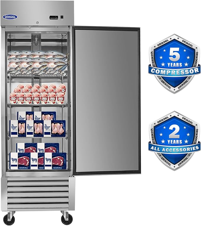 23 Cu.Ft Commercial Freezer, 27" Upright Freezer, 1 Solid Door, Stainless Steel Reach-in Freezer with 3 Shelves for Restaurant Garage, ETL and DOE Approved