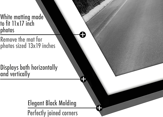 Americanflat 13x19 Picture Frame with Polished Plexiglass - Set of 5 - Use as 11x17 Frame with Mat or Display 13x19 Photo Without Mat - Galleria Collection - Picture Frames for Wall Display - Black