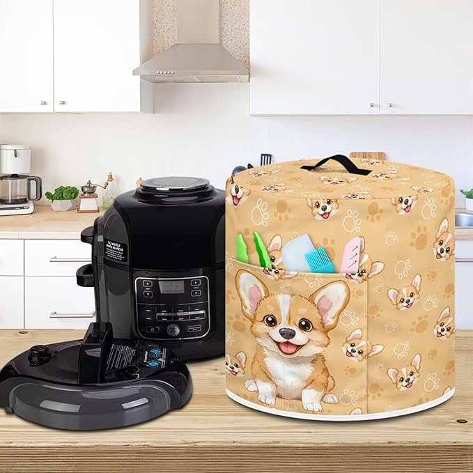 Cute Corgi Pressure Cooker Cover Instant Pot Accessories Instant Pot Kitchen Appliance Dust Cover with Pockets for Rice Cooker Air Fryer Slow Cooker Dust Covers for Kitchen Size S