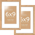 Homeforia 6x9 Picture Frame Natural Wood, High End Oak 6x9 Light Wooden Frames with Mat 4x6 for Photo, 6 x 9 Frame Matted to 4 x 6 Print, 9x6 Wall or Tabletop Frame, Tempered Glass, Wall Kit, Set of 2