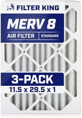 Filter King 11.5x29.5x1 Air Filter | 3-PACK | MERV 8 HVAC Pleated A/C Furnace Filters | MADE IN USA | Actual Size: 11.5 x 29.5 x .75"
