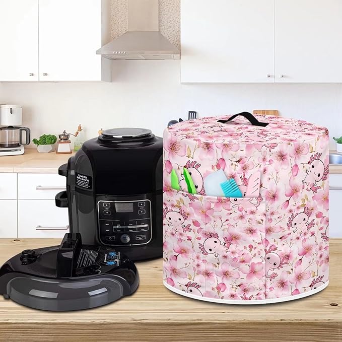 Axolotl Butterfly and Floral Print Kitchen Appliance Dust Cover with Pockets, Electric Pressure Cooker Cover Compatible with Crock Pot, Rice Cooker Cover, for 8 Qt Pot