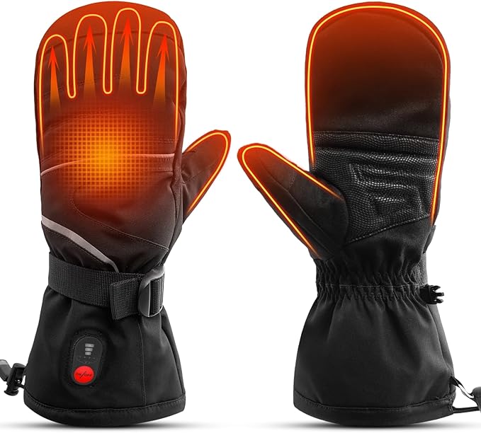 SNOW DEER Heated Mittens Gloves for Men and Women, 7.4V 2200MAH Electric Rechargeable Battery Ski for Winter Skiing Skating Snow Camping Hiking Heated Arthritis Hand Warmer Gloves