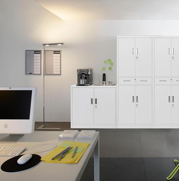 CJF Metal Storage Cabinet with Drawer and Adjustable Shelves, 71" H Locking Storage Cabinet for Pantry Kitchen, Home, Office, Garage, Living Dining Room (White)