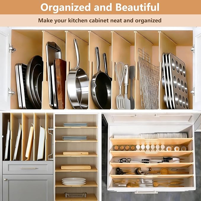 celestite Wooden Tray Dividers for Cabinets, Cookie Sheet Organizer for Cabinet, Baking Sheet Pan Organizer for Kitchen Organizers and Storage (6 Pcs 23"x23")