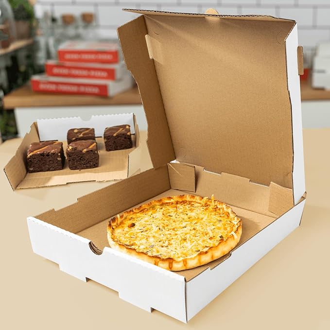 Karat Pizza Boxes 10" x 10" x2" [50 Pack] White Corrugated Boxes | Ventilated, Grease-Resistant, Durable for Pizza or Shipping Use