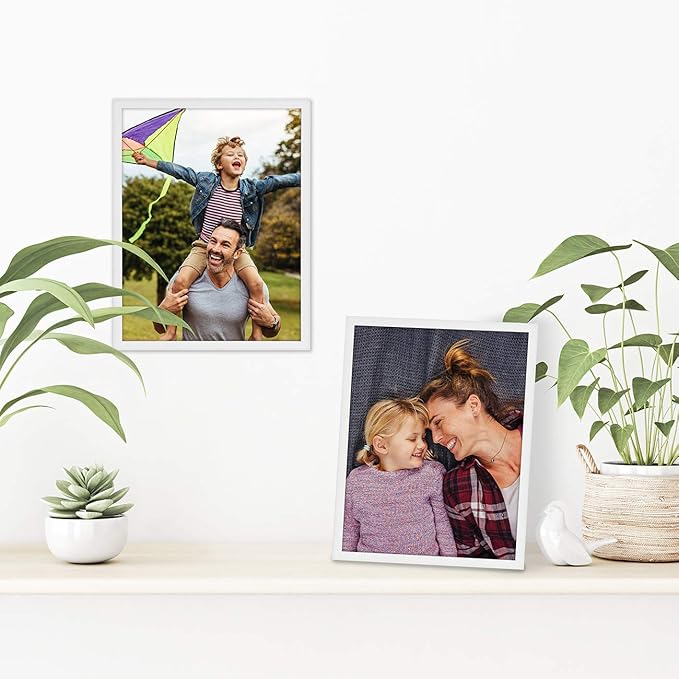 Americanflat 8.5x11 Picture Frame with Shatter-Resistant Glass - Streamline Collection - Thin Border Photo Frame for Tabletop and Wall Display - Hanging Hardware and Easel Stand Included - White
