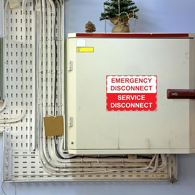 LEIFIDE 12 Pack NEC Compliant Emergency Disconnect Sticker 5"x 3.5" Emergency Disconnect Service Warning Sticker Shut Off Sign Uv-Resistant Electric Panel Labels Vinyl Waterproof for Indoor Outdoor