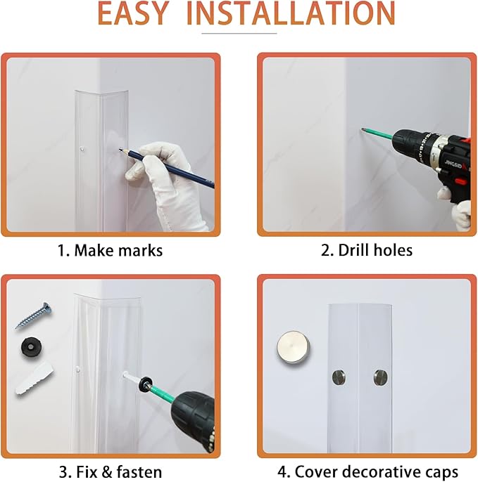 Clear Screws Installation Wall Corner Protectors, Thickened L-Shaped Furniture Edge Shields & Guards for Sharp Wall, Door Frame, Table (2pcs x 39.4’’L x 1.97’’W)
