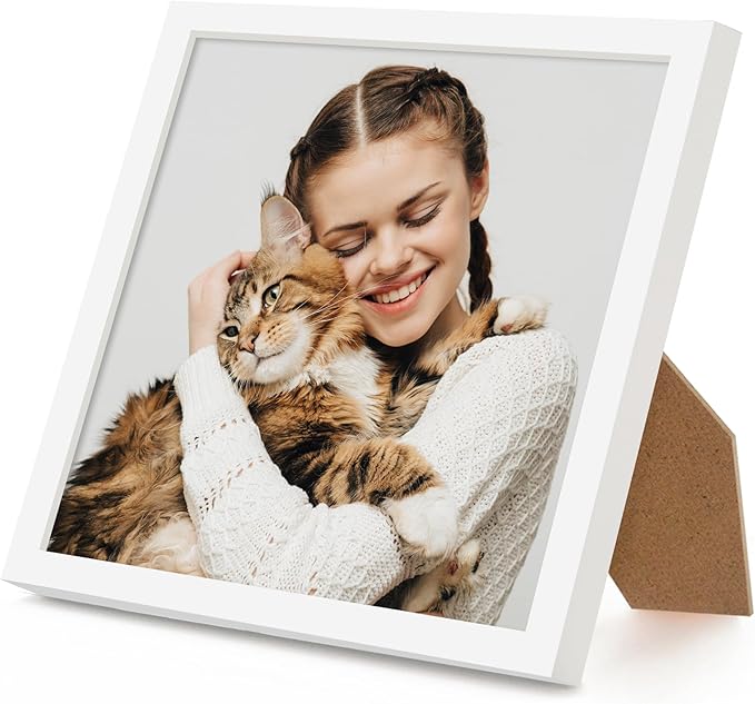 Americanflat 6x6 Picture Frame with Shatter-Resistant Glass - Streamline Collection - Thin Border Square Frame for Tabletop and Wall Display - Hanging Hardware and Easel Stand Included - White