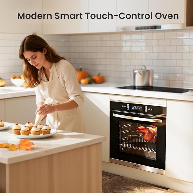 24 inch Electric Single Wall Oven, 2.83 Cu.Ft (80L) Wall Oven, Touch Control Built in Oven, 11 Cooking Functions with Safety Lock, 240V 3220W