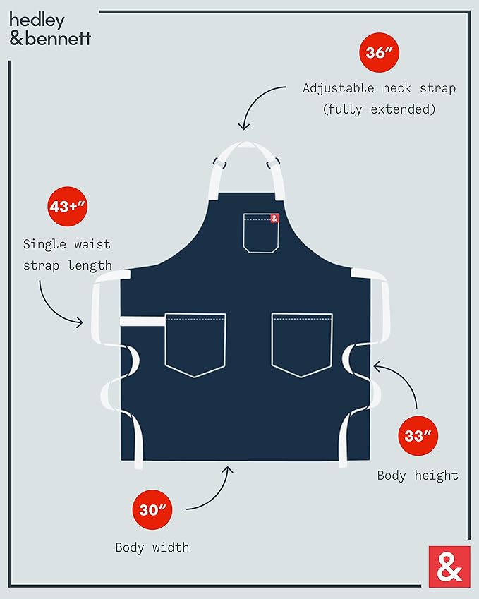 hedley & bennett Essential Apron - Heavy-Duty Denim Kitchen Apron with Pockets & Towel Loop - Professional Chef Workwear for Cooking & Grilling - Georgia Blue