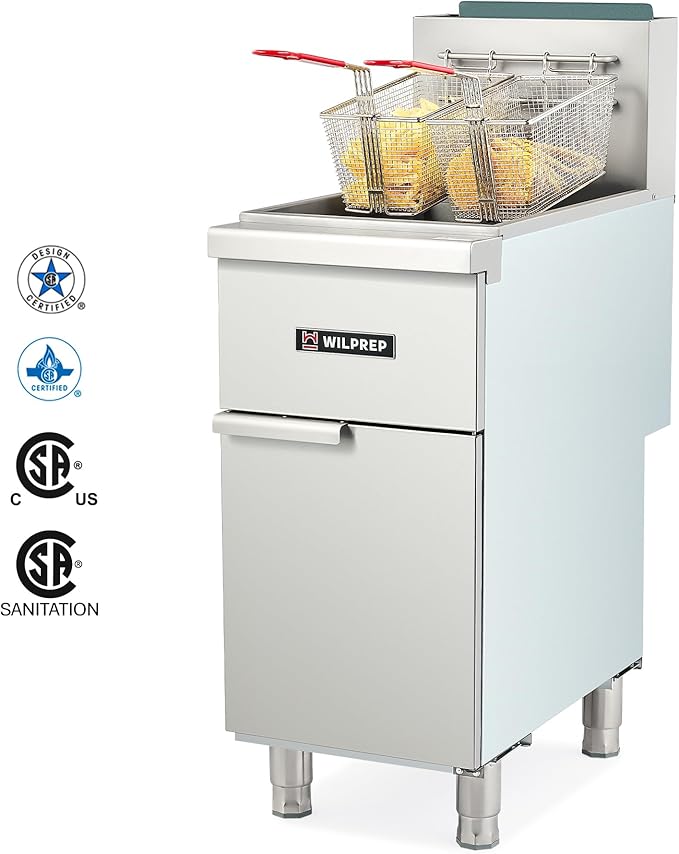 WILPREP Commercial Fryer, 3 Burner Commercial Gas Floor Fryer with 2 Baskets 90000 BTU 40 lb. Capacity 400°F Constant Temperature, Stainless Steel Natural Gas Deep Fryer for Restaurant Kitchen