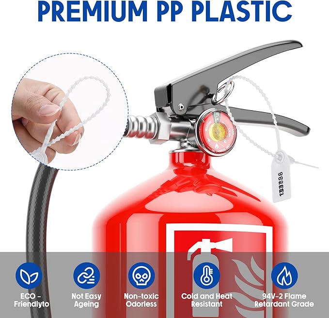 1000 Pcs Plastic Tamper Seals Fire Extinguisher Tags Security Tags Seals Safety Numbered Zip Ties Labels Safety Disposable Self Locking Signage 250 mm Length (White)