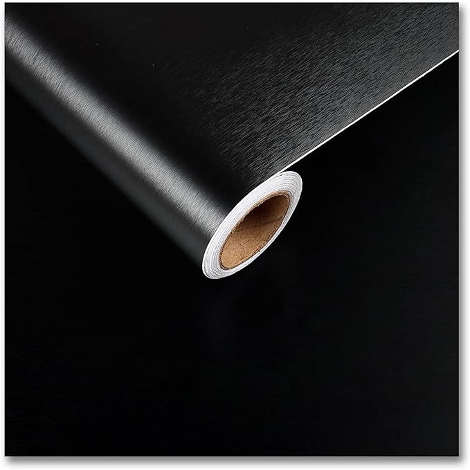 CRE8TIVE Brushed Black Stainless Steel Contact Paper Peel and Stick Thick Metallic Wallpaper Heat Resistant Self Adhesive Black Contact Paper for Kitchen Backsplash Appliances Fridge Covers 12"x354"