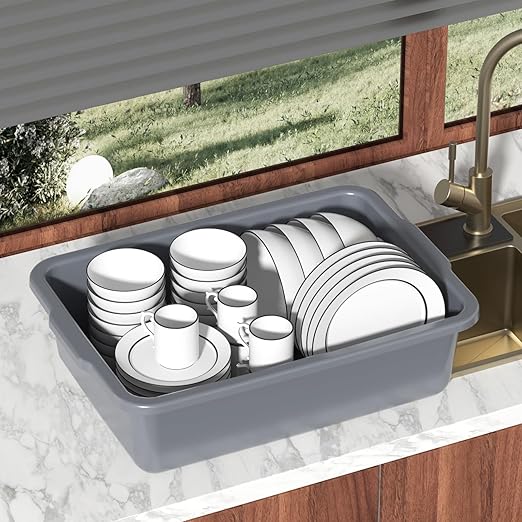 6-Pack 24 L Commercial Bus Tub, Plastic Bus Box, Gray