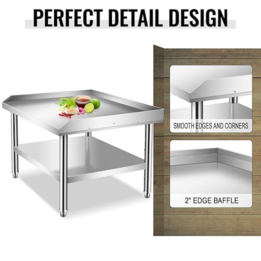 Stainless Steel Grill Equipment Stand Table with Adjustable Storage Undershelf, Great for Hotel, Home, and Restaurant Kitchen Switchgold, 36x30x24