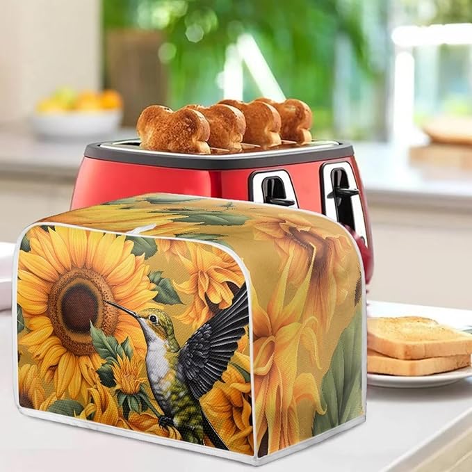 Sunflower Hummingbird Print Toaster Cover 4 Slice for Kitchen Small Appliance Universal Size Bread Maker Dustproof Cover