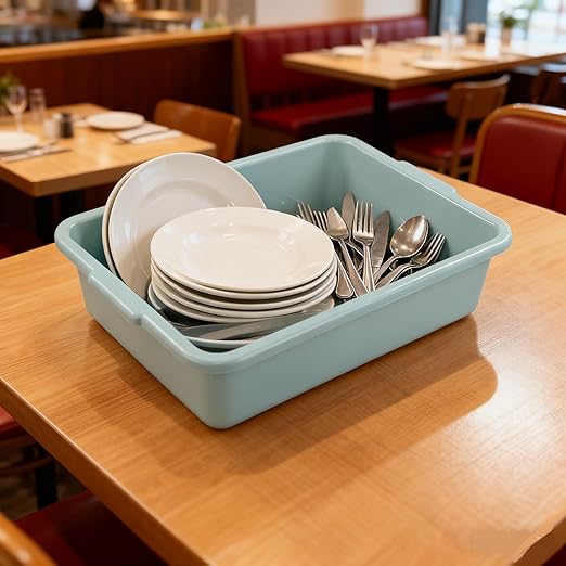 Xyskin 13 L Plastic Commercial Bus Tubs, Large Utility Tote Bus Box, Green, 4-Pack