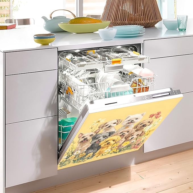 Dishwasher Magnet Cover, Dogs Magnet Sticker Fridge Panel Decal for Home Kitchen Decor, 23x26in