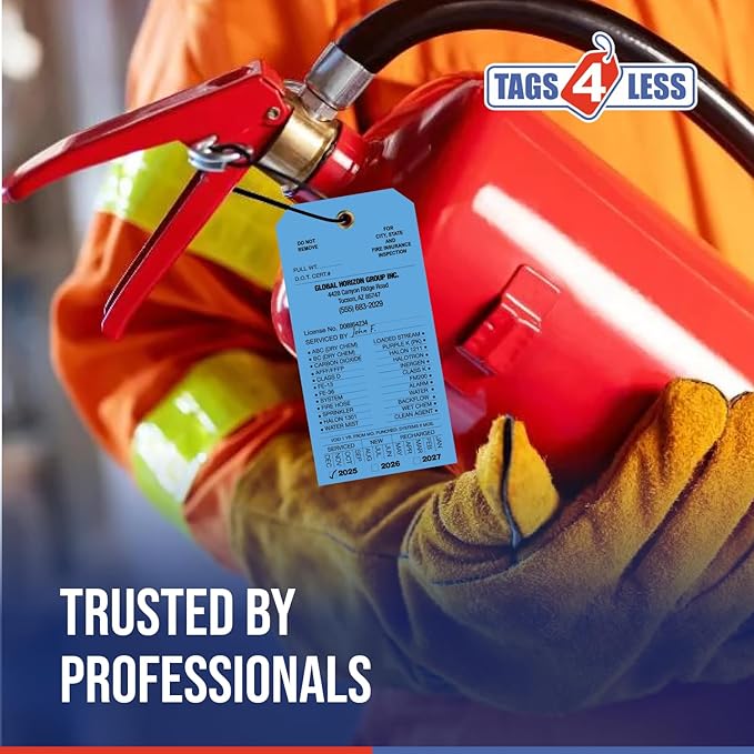 Tags 4 Less Custom Fire Extinguisher Tags – Preventative Maintenance Labels for Monthly Inspections, Alternative to Safety Sticker for Easy Record-Keeping – Pack of 100 (Dark Blue, Vinyl Plastic)