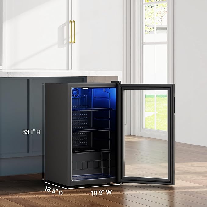 Yeego Beverage Refrigerator Cooler, 130 Cans Mini Fridge with Glass Door Beverage Fridge with Adjustable Shelves for Soda Beer or Wine, Beverage Cooler with Digital Temperature Control for Home Office