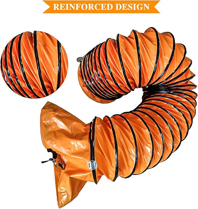12"×16.4FT PVC Flexible Duct Hose, Flame Retardant HVAC Ducting with Adjustable Rope, D Hook & Steel Support for Ventilation, Exhaust, Drying, and Cooling Applications