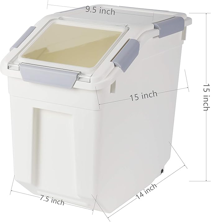 EonTone Pack-2 Large Sealed Bulk Rice Storage Container 15 Liters (30 lbs) with Lockable Lid Wheels and Measuring Cup BPA-Free Food Dispenser
