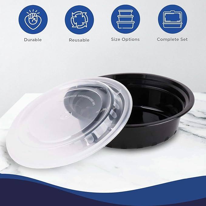 Ruthy's Outlet Meal Prep Containers with Lids, Food container bowl - BPA-Free, Stackable, Freezer & Dishwasher Safe, Reusable Food Storage for Lunch, Portion Control & Meal Prep (50 Pack, 48 oz)