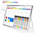 3 in 1 Colorful Magnetic Dry Erase Weekly Planner&Monthly Calendar& 16"x12" Double Sided Magnetic Desktop Whiteboard with Stand,8 Markers, 4 Magnets, 1 Eraser for Office,School,Home