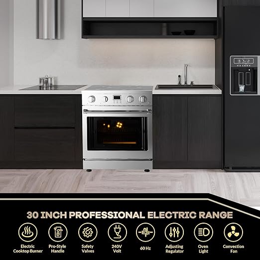 30-Inch Freestanding Electric Range with 4.8 Cu.Ft Convection Oven, 4 Powerful Burners, 6 Cooking Functions, Smooth Glass Cooktop, and Integrated Timer for Modern Kitchens