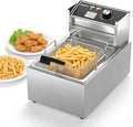 Electric Deep Fryer 10L/10.5QT Stainless Steel Single Tank Commercial Fryer with Basket, 1700W 110V Countertop Deep Fryer for Home Kitchen and Restaurant Use with Oil Thermometer & Temperature Control
