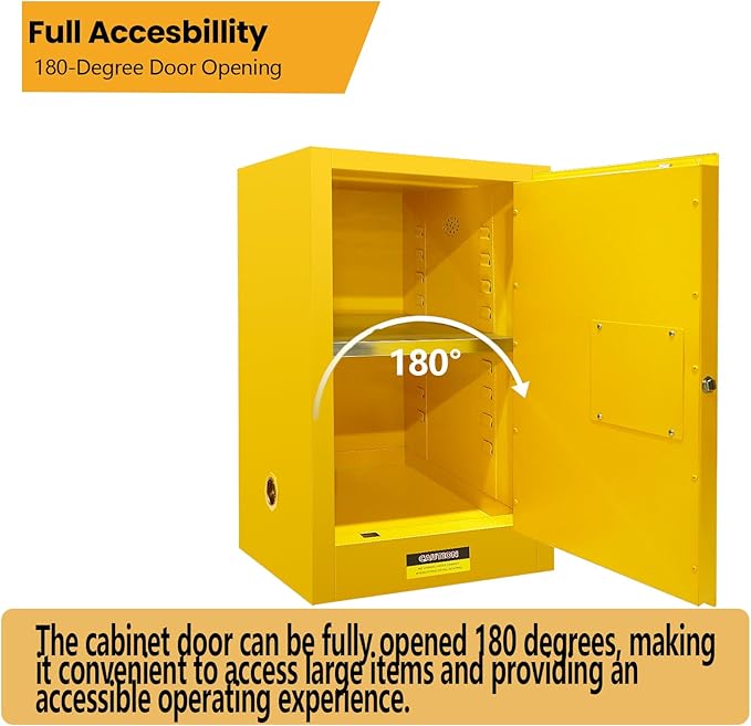 38" H × 28" D × 24" W Flammable Storage Cabinet, Fireproof Chemical Flammable Liquid Storage Cabinet, for Industrial and House, Yellow