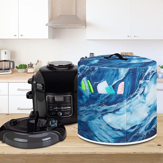 Small Appliance Covers, Dust Cover for 6 Quart Air Fryer & Pressure Cooker Kitchen Appliance Accessories, Pressure Cooker Air Fryer Rice Cooker Dust Cover, Marble Blue