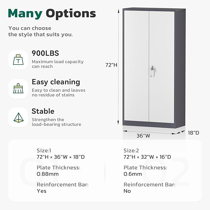 Greenvelly Metal Garage Storage Cabinet with 2 Doors and 4 Adjustable Shelves, 72”H Steel Lockable Storage Cabinet,Tall Metal Cabinet Locking File Cabinet for Office,Home, Garage, Gym, School