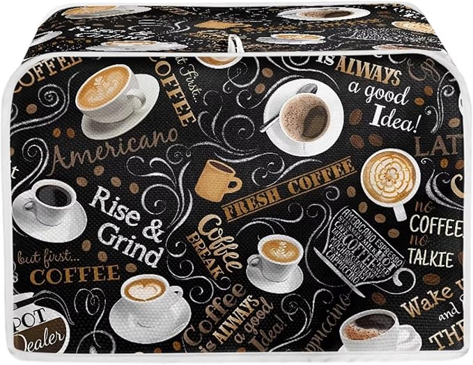 Cafe Coffee Print Toaster Cover 4 Slice Waterproof Appliance Cover with Handle Loop Kitchen Bread Baker Toaster Covers for Small Appliance