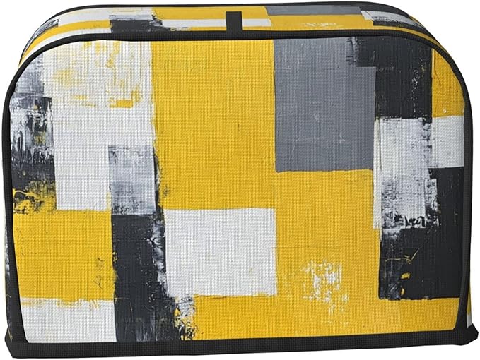 2 Slice Toaster Cover for Kitchen Yellow White Modern Art Waterproof and Dustproof Toaster Dust Cover with Side Pockets Decorative Universal Cover for Wide Slot Toasters and Small Appliances