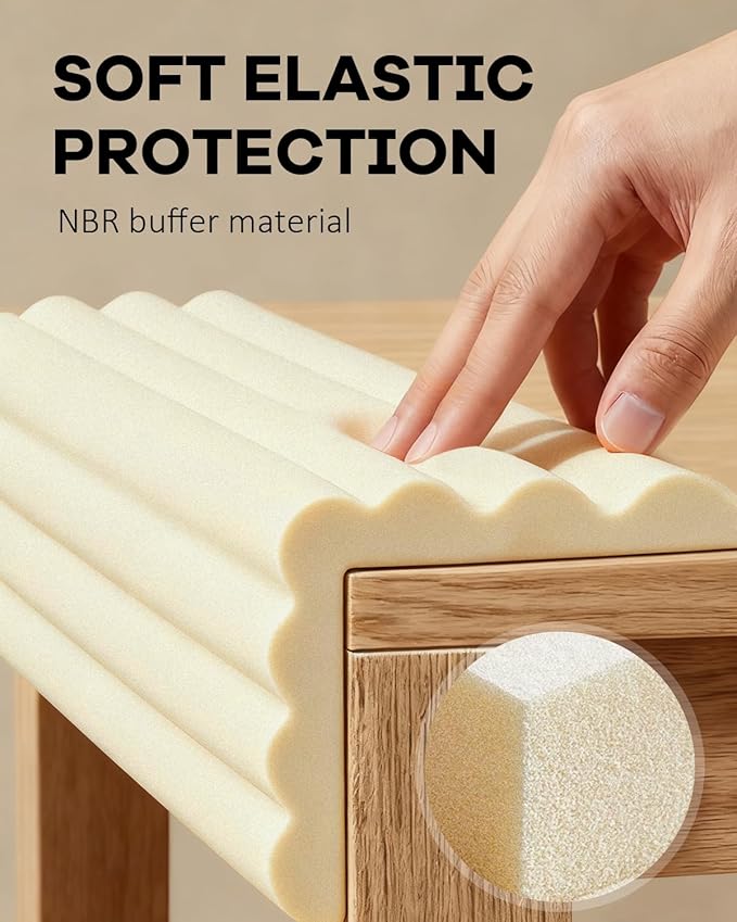 Edge and Corner Guards with Strong Adhesive Extra Thick Baby Proofing Furniture Protector for Table Desk Bed Cabinets Child Safety for Home and Nursery (Beige White, 6.56 Feet)